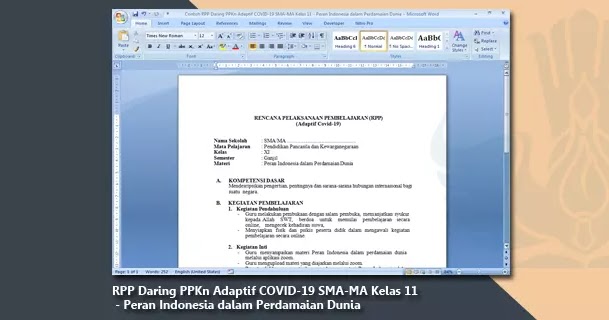 Contoh RPP Daring PPKn Adaptif COVID-19 SMA-MA Kelas 11 ...