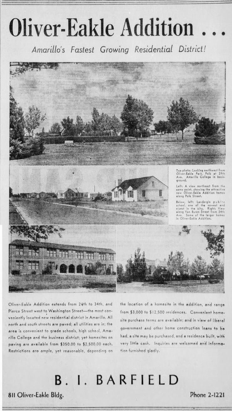 History of Amarillo, Texas OliverEakle Addition ad from the 14 Aug 1938 Amarillo Sunday News