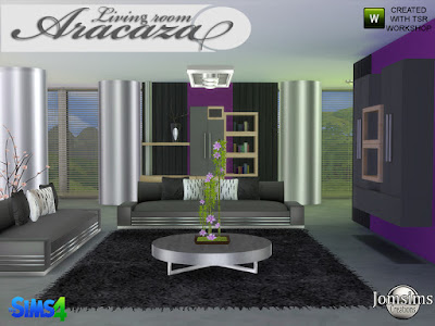 Aracaza living Room Гостиная Aracaza для The Sims 4 Современность и комфорт присутствуют в этом наборе. 1 диван 4 цвета и металл. 1 журнальный столик 4 цвета и металл. 1 разная поверхность деко для стены 4 цвета и wodd и металлическая колонна. 1 разная поверхность 2 4 цвета и дерево. 1 большая металлическая колонна деко. 1 потолочный светильник металлический. 1 столовое растение с цветами, ваза из дерева и цветов 4 цвета. 4 подушки для дивана 4 разных цвета. 1 картина бамбука х 3. 1 декоративный поднос и кувшин в 3 цветах блестящие. Автор: jomsims