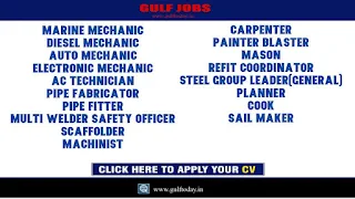 KSA Jobs 2021-Marine Mechanic-Diesel Mechanic-Auto Mechanic-Electronic Mechanic-AC Technician-Pipe Fabricator-Pipe Fitter-Machinist