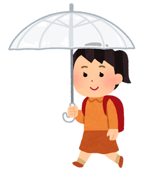 傘をさして歩く学生のイラスト(小学生・女子)