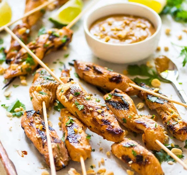 Keto Chicken Satay with Peanut Dipping Sauce #lowcarb #healthy