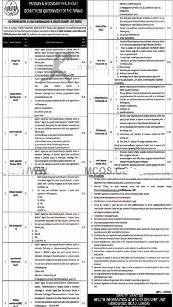 Primary and Secondary Healthcare Department Latest jobs 2020