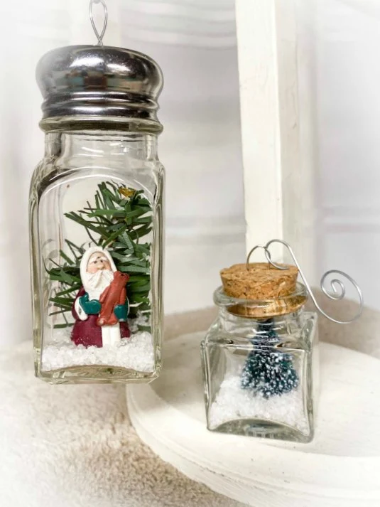 Recycled jar snow globe ornaments