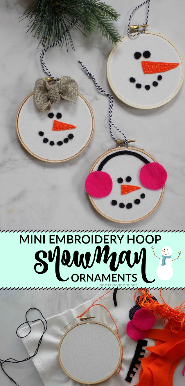 One Savvy Mom ™  NYC Area Mom Blog: Mini Embroidery Hoop Snowman  Ornaments- Kids Sewing Series at One Savvy Mom™ Project #7