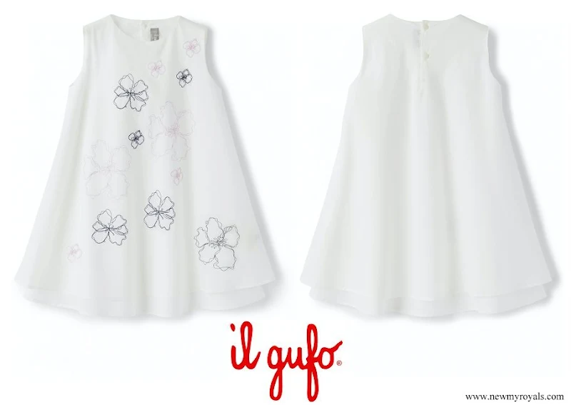 Princess Gabriella of Monaco wore IL GUFO white cotton floral-embroidered cotton dress