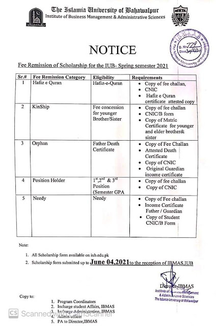 Fees Remission For The Students Of IUB-2021 Fees Remission For The Students Of IUB-2021