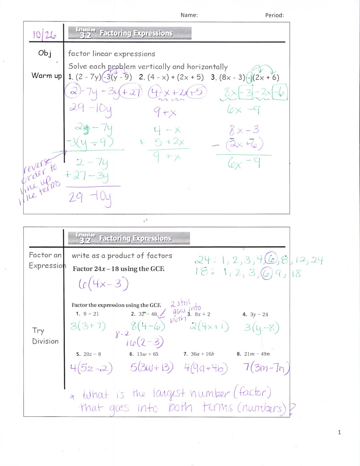 Ms. Jean's Classroom Blog 3.2 Extension Factoring Expressions