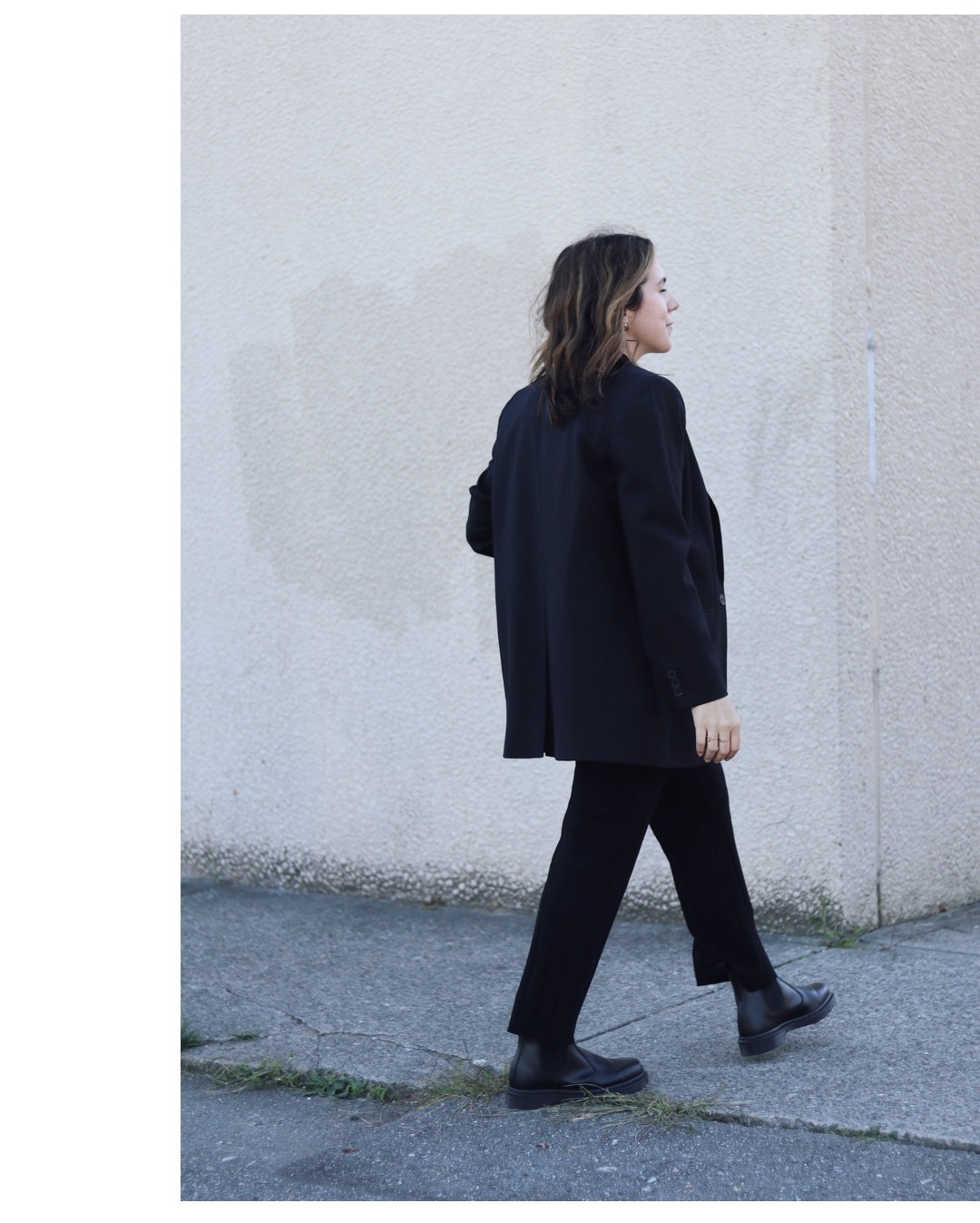 fall outfit hm knit pants aritzia agency blazer dr martens chelsea boots outfit