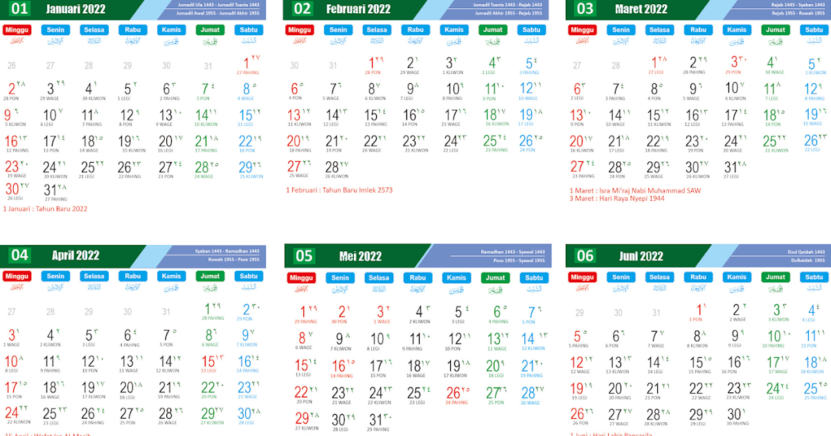 Download Template Kalender 2022 PNG JPG PSD PDF Lengkap Hijrah dan