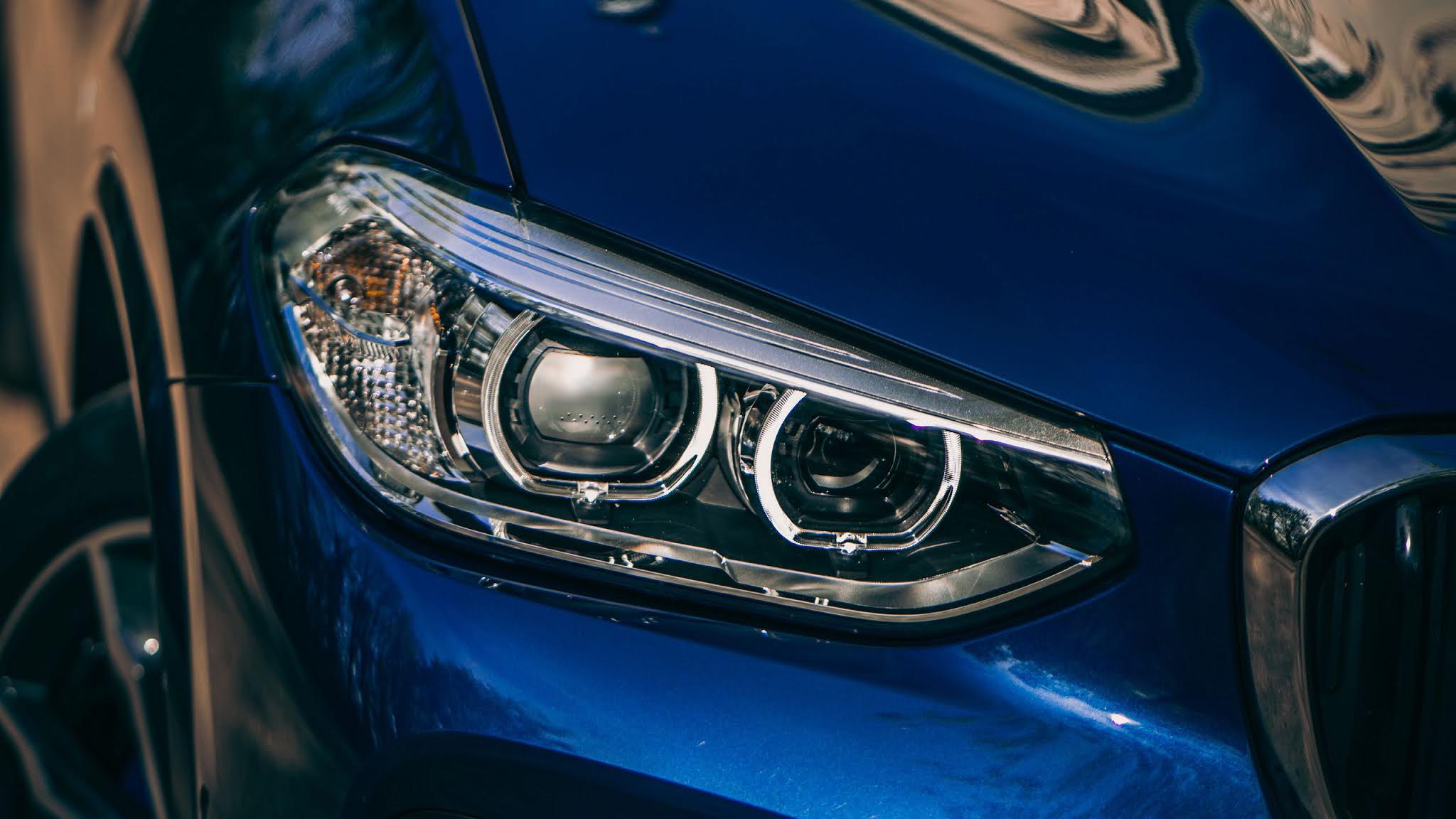 Wallpaper Blue Car, Headlight, Front View