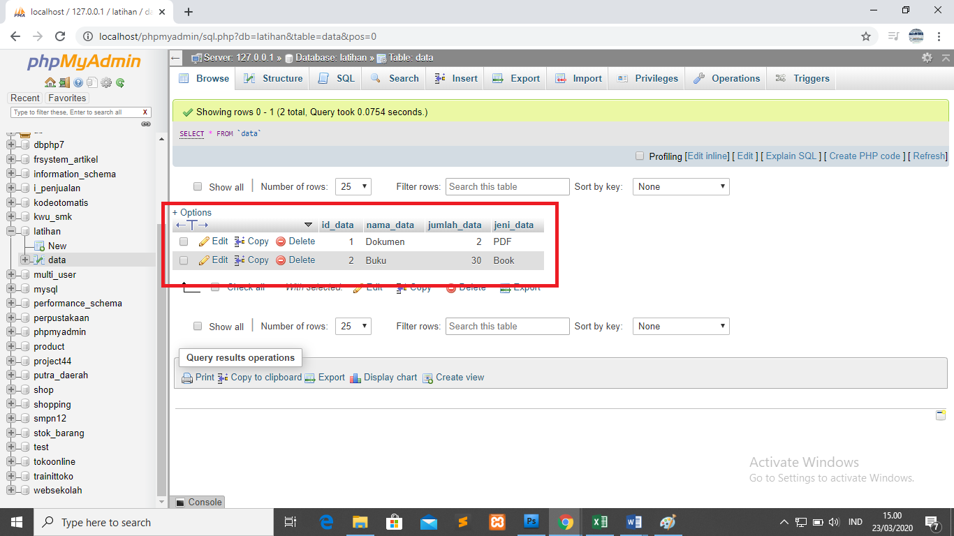 Input, Edit dan Hapus Data Kedalam Table dengan Phpmyadmin