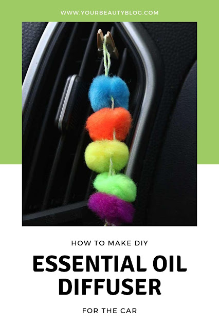 How to make an essential oil diffuser for car.  This DIY essential oil diffuser works as an air freshen the air in your car.  It can also be used for aromatherapy to promote alertness and clarity. Make a homemade hanging essential oil diffuser that can be used in any room of your house too.  This works great in small spaces like a closet, bathroom, or bedroom. #diffuser #diy #essentialoils