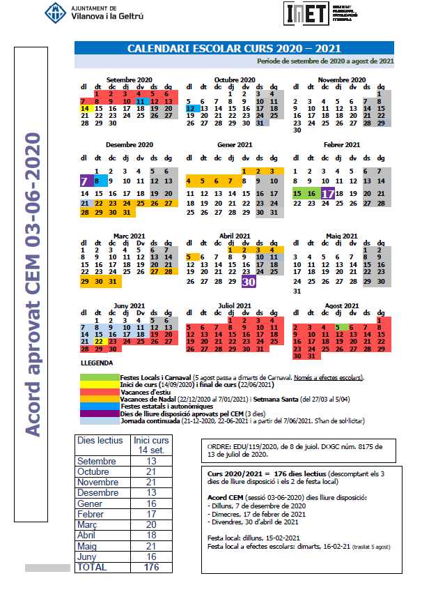 CALENDARI ESCOLAR CURS 202021 ESCOLA POMPEU FABRA VNG