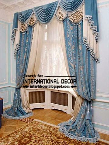 luxury drapery design for bedroom window, turquoise drapery