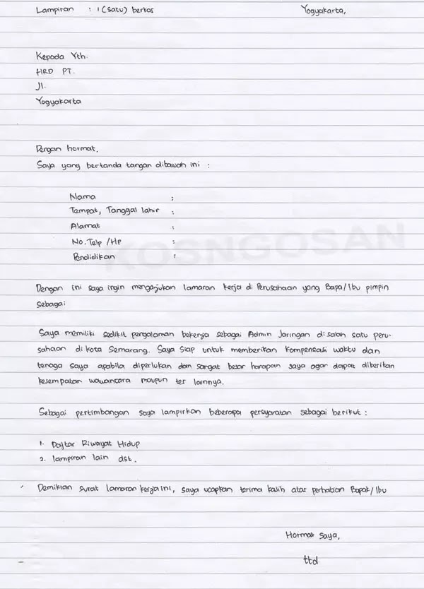 Bikin surat lamaran kerja tulis tangan