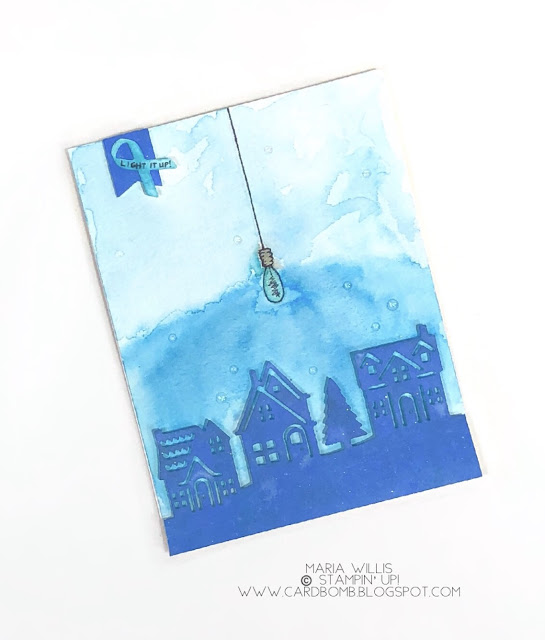 World Autism Awareness Day Blog Hop 2018 #autism, #autismawareness, #cardbomb, #Lightitupblue, #LIUB, #mariawillis, #stampinup, #technique, #watercolor, #worldautismday2018, Stampin' Up!, #ribbonofcourage, #hometown greetings edgelits dies, blue, #blue,