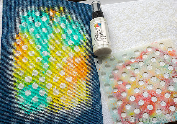 Layers of ink - Denim and Acrylic Paint Background Tutorial by Anna-Karin Evaldsson. Mist with acrylic gloss spray.