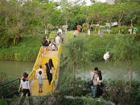 yellow bridge at Paifang Park in Zhaoqing
