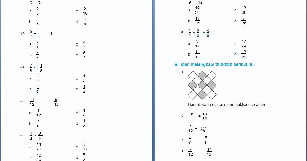 Soal Cerita Pecahan Kelas 4 Soal Cerita Pecahan Kelas 6
