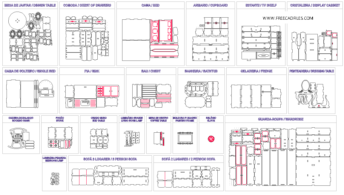 Laser Cut Miniature Dollhouse Furniture DXF File