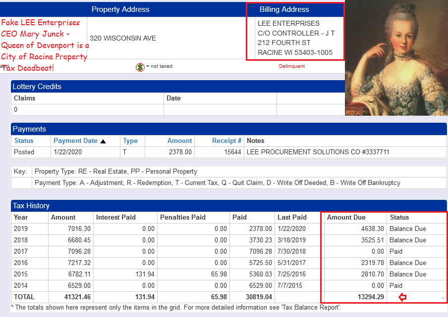 JT IRREGULARS Lee Enterprises is a City of Racine Property Tax Deadbeat