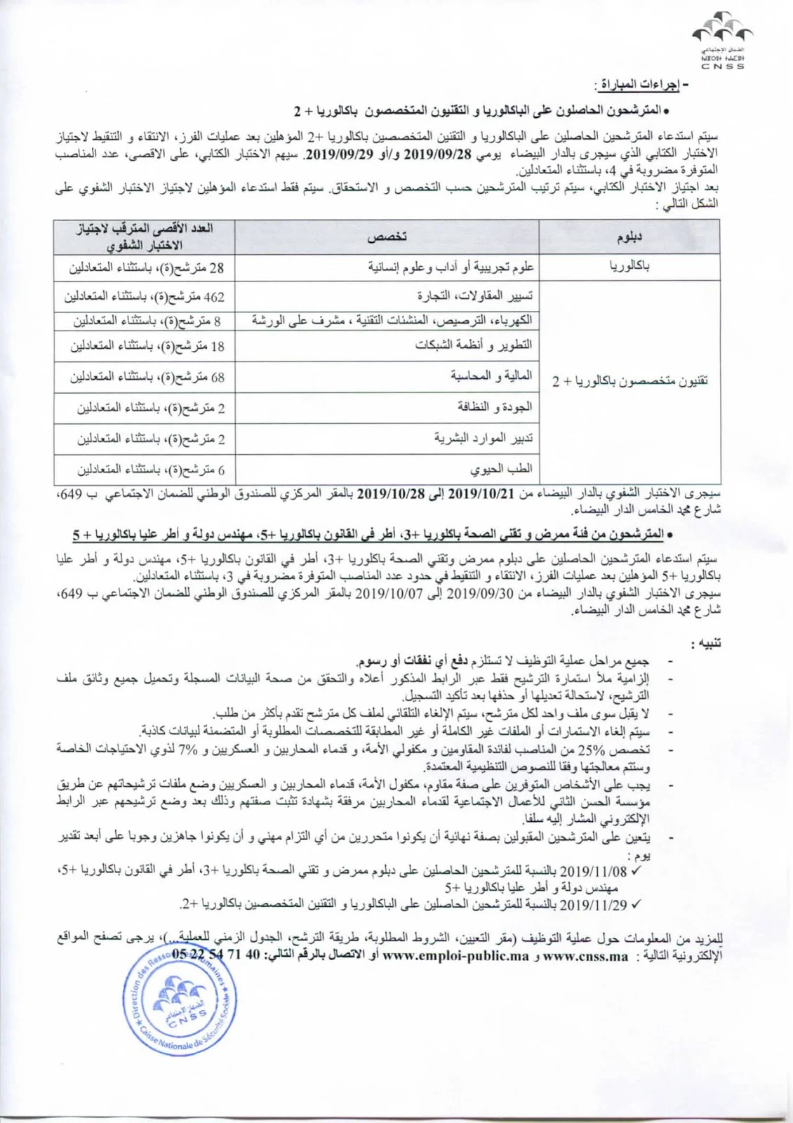 إعلان توظيف بالصندوق الوطني للضمان الاجتماعي 2019