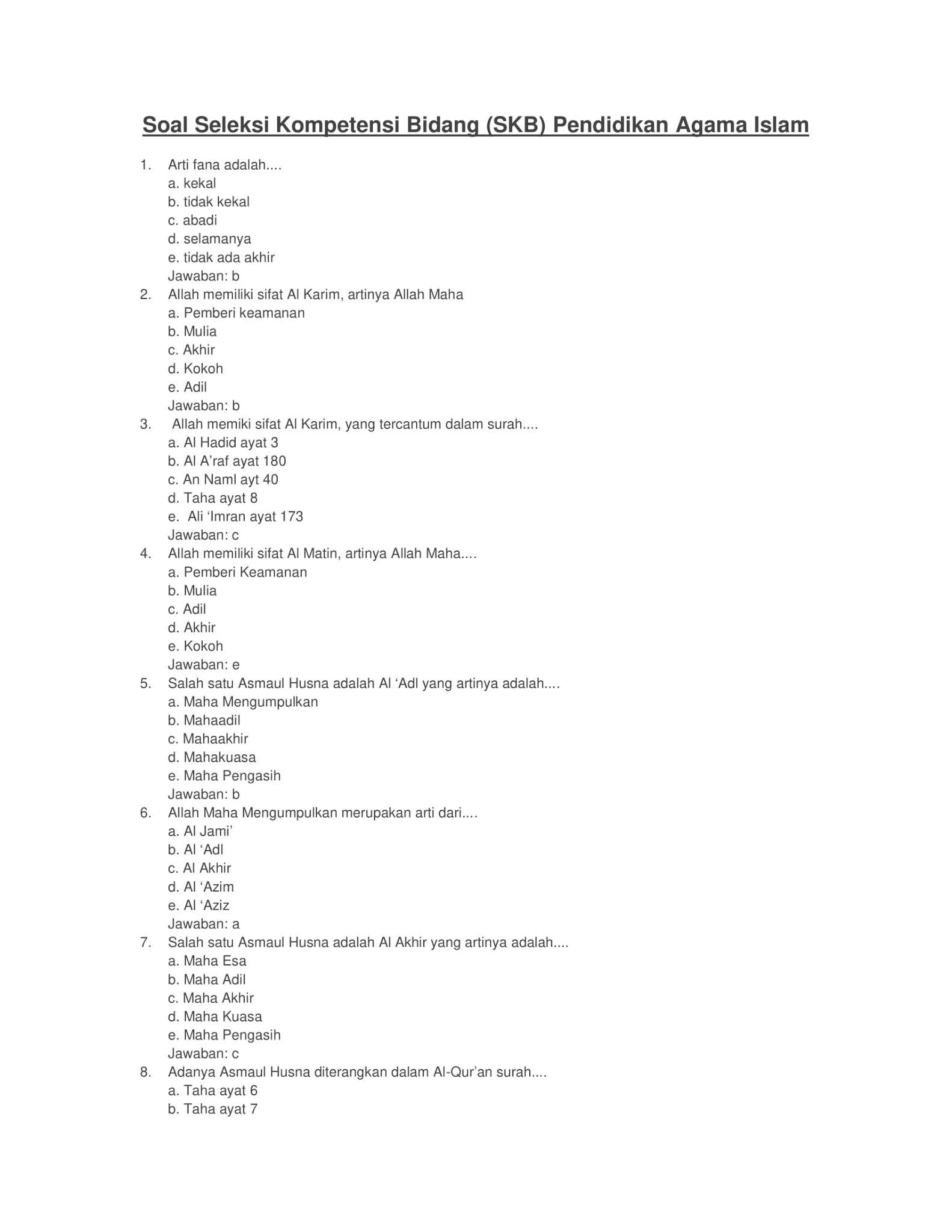 275 + Contoh Soal Tes CPNS SKB PAI (Pendidikan Agama Islam