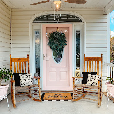 pink front door, front porch makeover, front porch, nc blogger, north carolina blogger