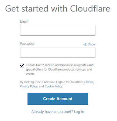 CloudFare website and sign-up