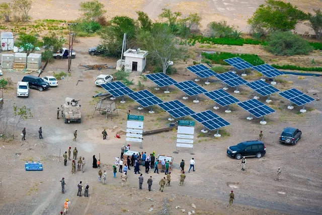 Image Attribute: A solar panel installation in the outskirt of Aden to operate solar-powered submersible pumps / Source: Saudi Development and Reconstruction Program for Yemen (SDRPY)