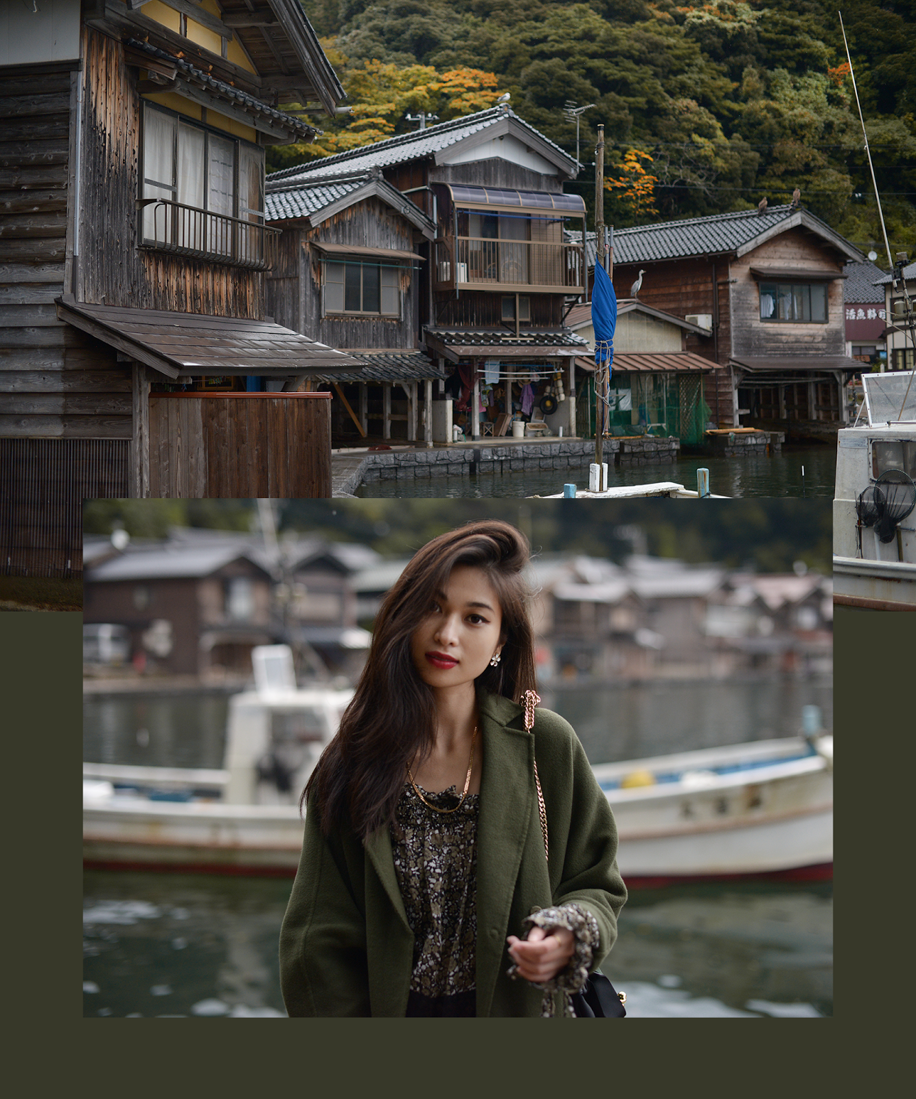 Green Overcoat and Off The Shoulder Floral Top Robert Rodriquez Japan / FOREVERVANNY.com