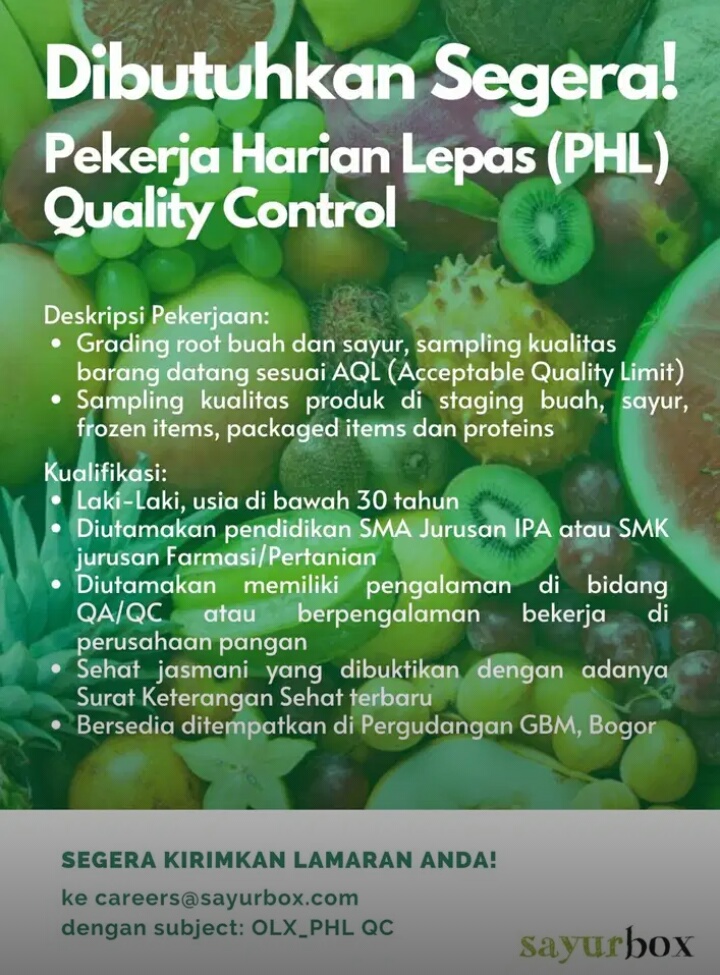 Lowongan Kerja Quality Control Sayurbox Lowongan Kerja
