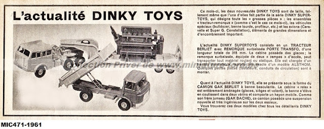 Actualité Dinky Toys et publicité de 1961