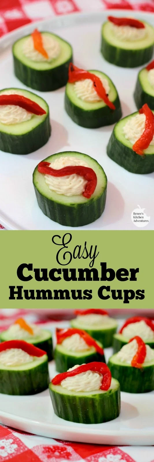 Easy Cucumber Hummus Cups | by Renee's Kitchen Adventures - quick, easy, healthy recipe for no-bake appetizer or snack. Vegan, Vegetarian