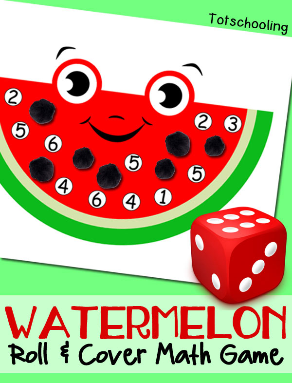 FREE printable Watermelon math game for kids to practice numbers and counting. Perfect summer learning activity or book activity to go along with The Watermelon Seed.