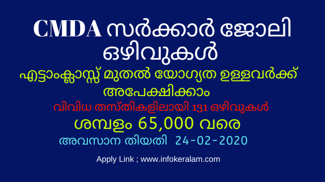 Apply online for CMDA Chennai Recruitment 2020 - 131 different posts @ www.infokeralam.com