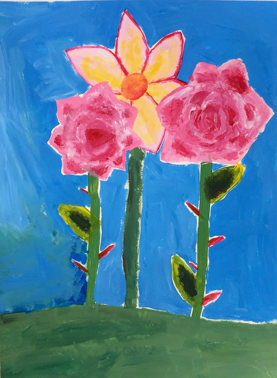 Doodlebug Dabblings abstracted acrylic flower paintings from real life