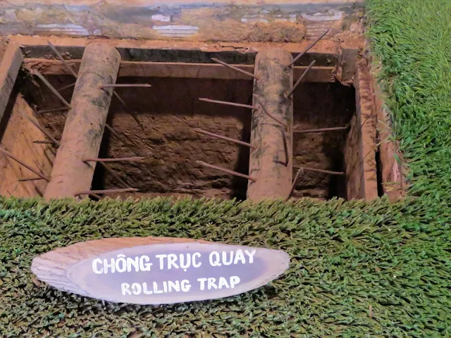 Vietnam War era booby trap at the Cu Chi Tunnels outside Ho Chi Minh City in Vietnam