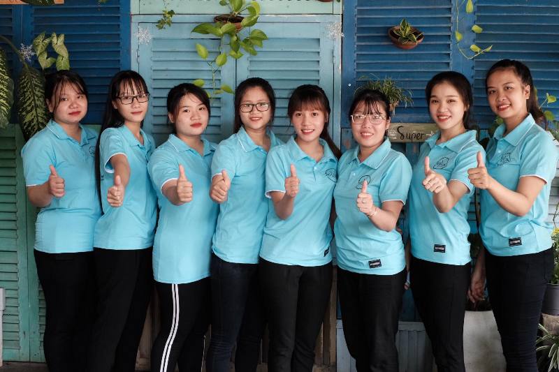 Mẫu đồng phục nhân viên màu xanh thiên thanh ấn tượng