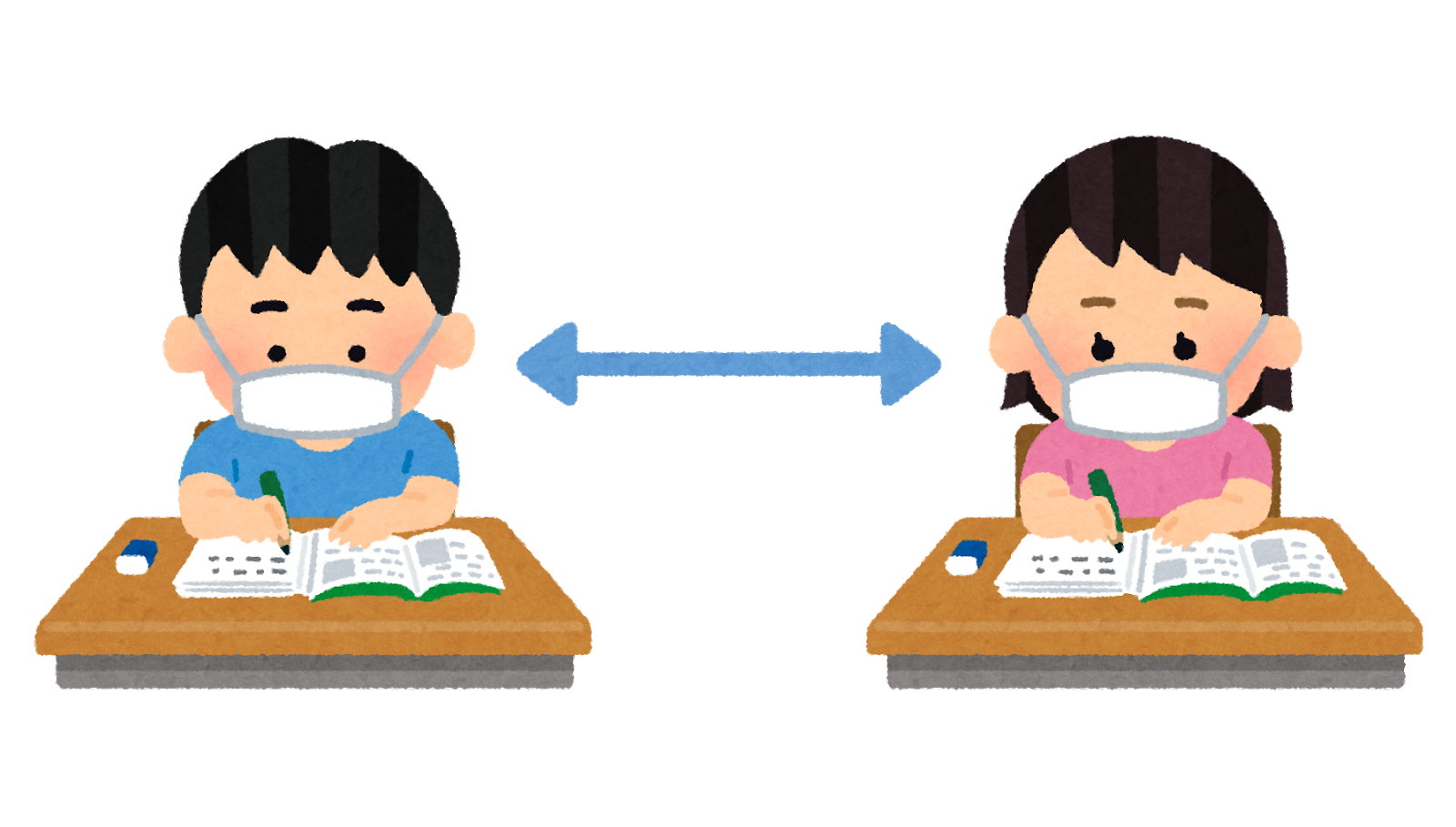 教室で離れて勉強をする学生のイラスト かわいいフリー素材集 いらすとや