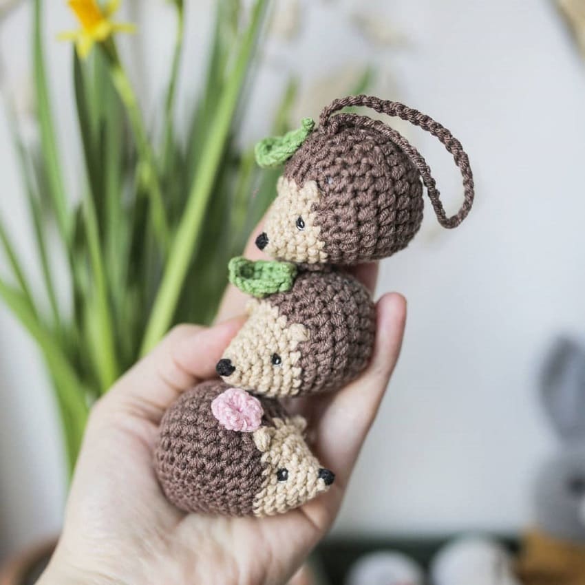 Crochet mini hedgehog keychain