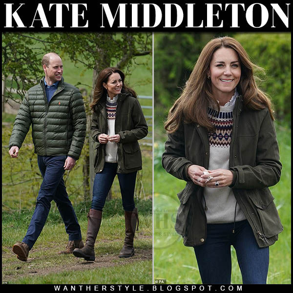 Kate Middleton in khaki jacket and brown knee boots at Manor Farm on ...
