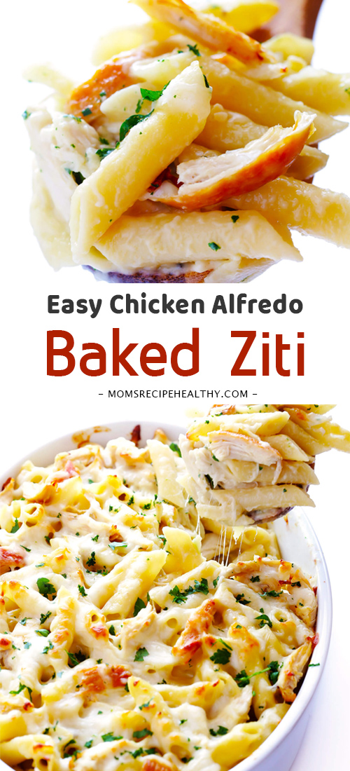 Easy Chicken Alfredo Baked Ziti (+video)