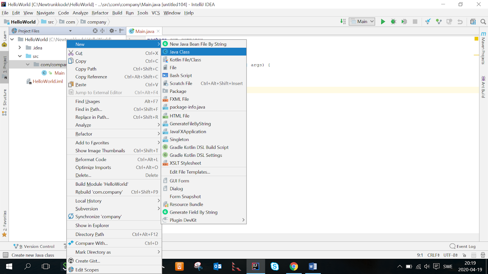 Hello World java program using Intellij