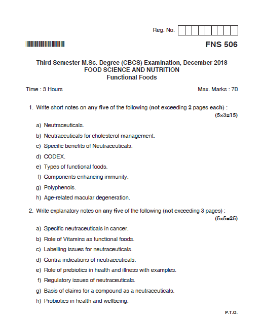 Mangalore University M.Sc. FOOD SCIENCE AND NUTRITION (CBCS) Third