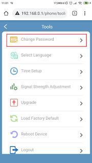 menu untuk merubah password totolink