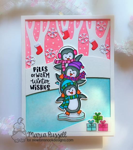 Piles of Warm Winter Wishes Card by Maria Russell | Penguin Pile Stamp Set, Santa Paws Newton Stamp Set, and Ornament Shaker Die Set by Newton's Nook Designs #newtonsnook #handmade