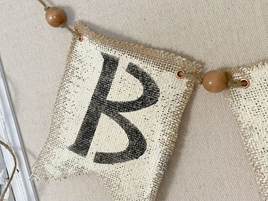 B stenciled burlap banner