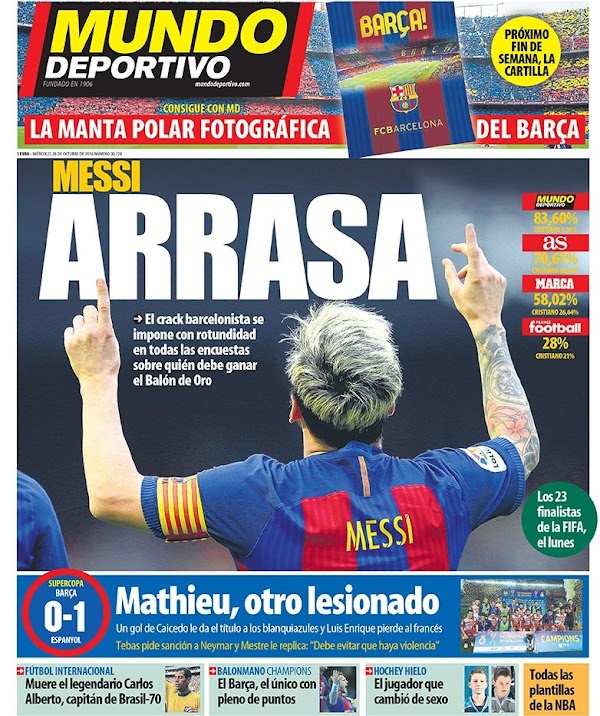 FC Barcelona, Mundo Deportivo: "Messi arrasa"